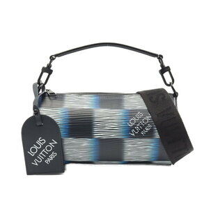 Louis Vuitton Polochon Damier Rush Leather Handbag Blue Black